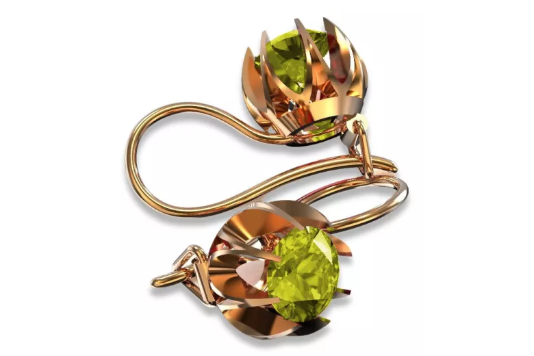 Vintage Rose Gold Peridot Earrings - Original 14K Yellow Gold vec062