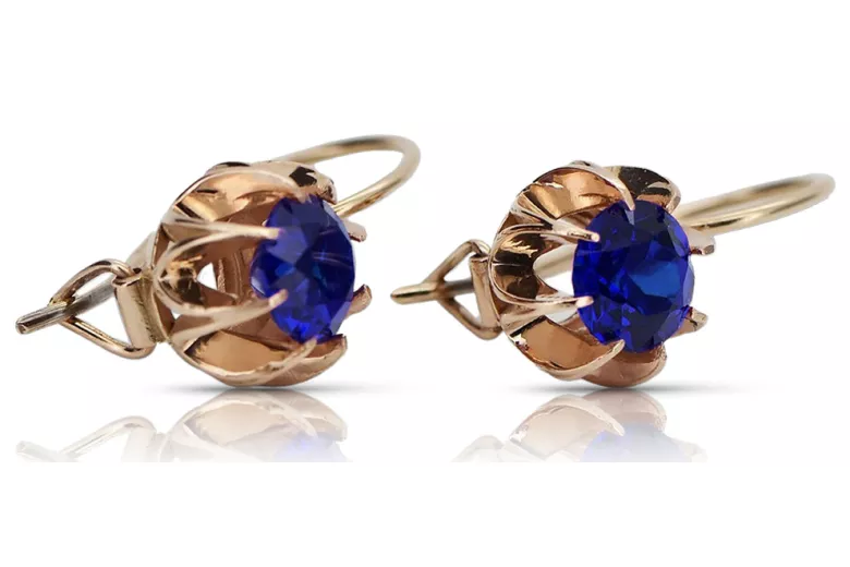 "Elegant Sapphire Earrings with 14K Original Vintage Rose Gold" vec062 vec062