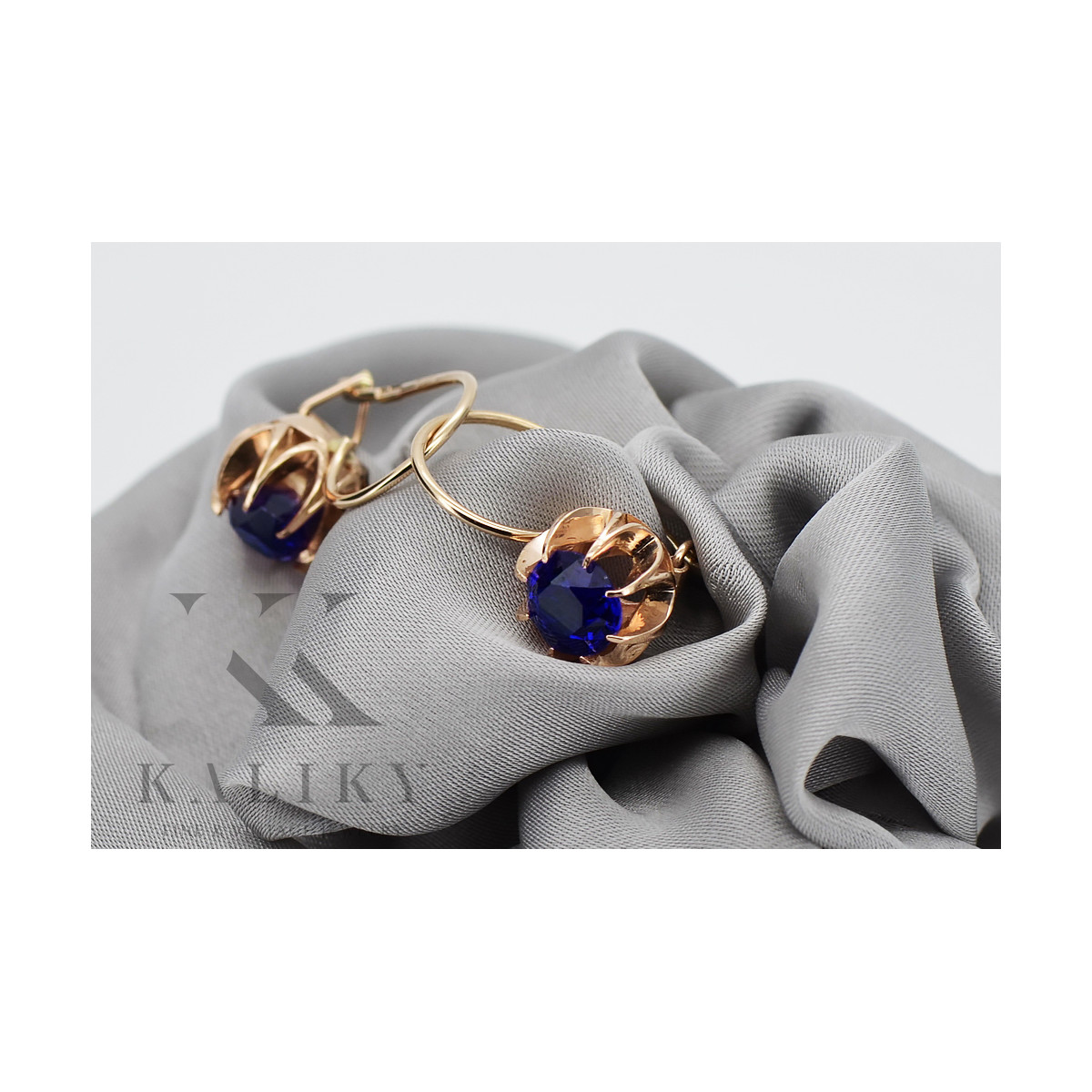 "Elegant Sapphire Earrings with 14K Original Vintage Rose Gold" vec062 vec062