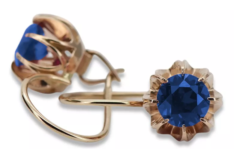 "Elegant Sapphire Earrings with 14K Original Vintage Rose Gold" vec062 vec062