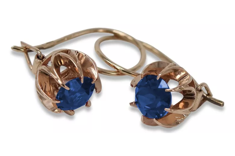 "Elegant Sapphire Earrings with 14K Original Vintage Rose Gold" vec062 vec062