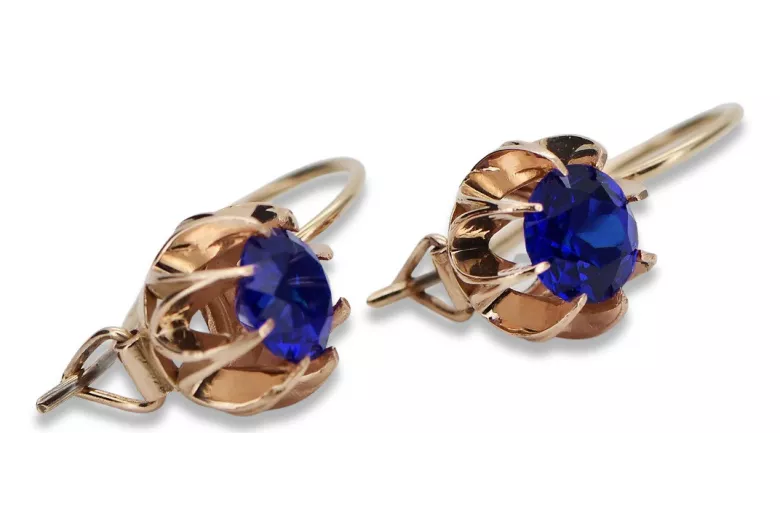 "Elegant Sapphire Earrings with 14K Original Vintage Rose Gold" vec062 vec062