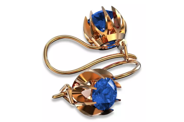 "Elegant Sapphire Earrings with 14K Original Vintage Rose Gold" vec062 vec062