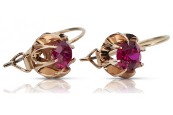 "Classic Ruby Accent 14K Rose Gold Earrings - Vintage Inspired" vec062 vec062