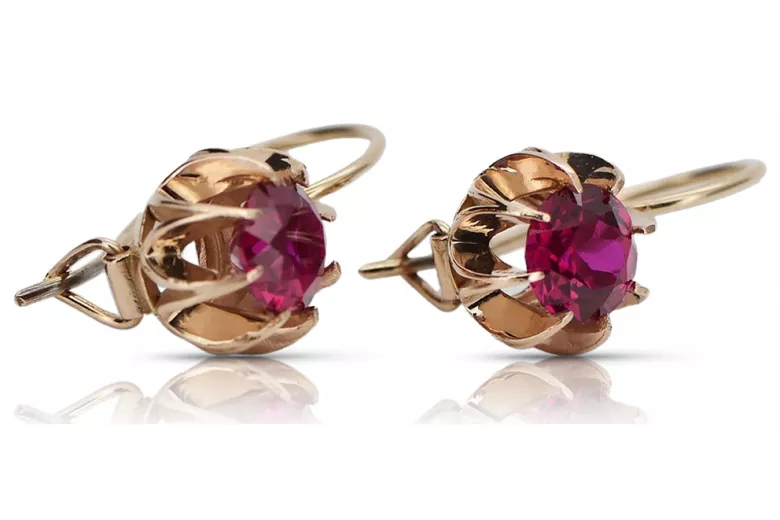 "Classic Ruby Accent 14K Rose Gold Earrings - Vintage Inspired" vec062 vec062