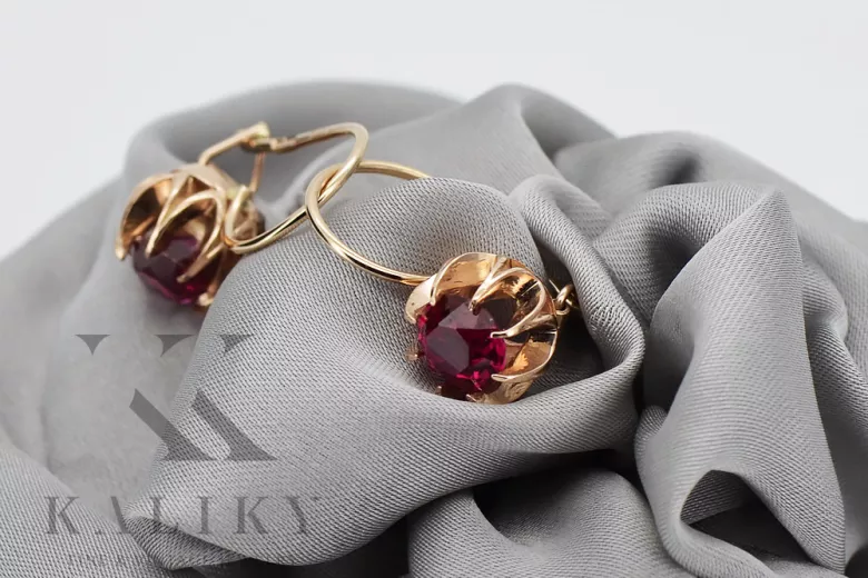 "Classic Ruby Accent 14K Rose Gold Earrings - Vintage Inspired" vec062 vec062