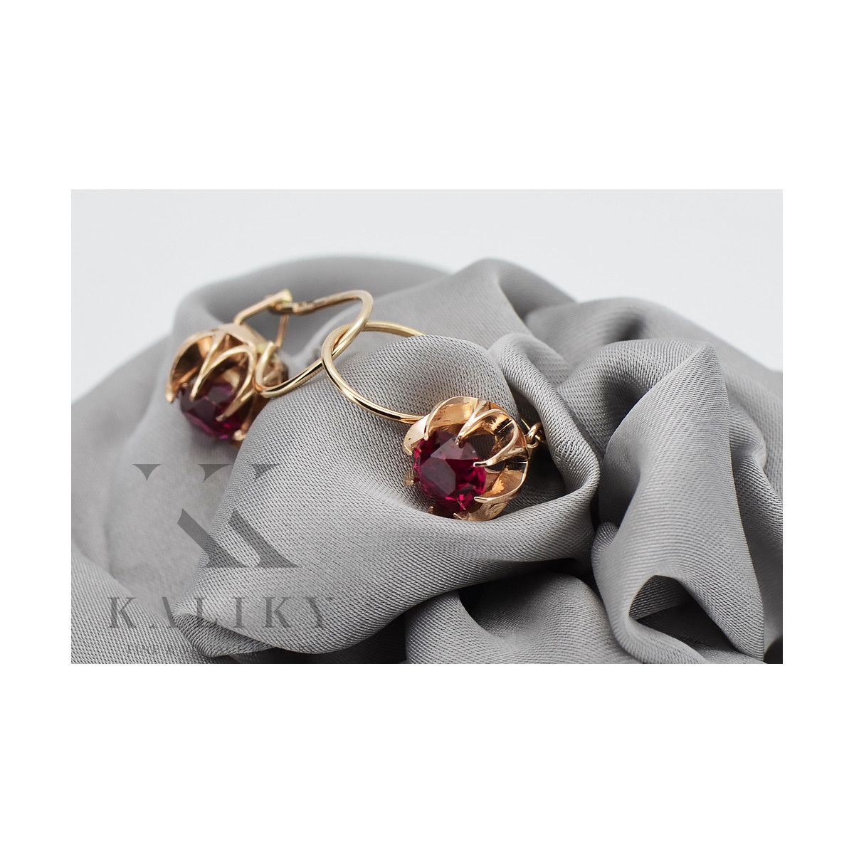 "Classic Ruby Accent 14K Rose Gold Earrings - Vintage Inspired" vec062 vec062