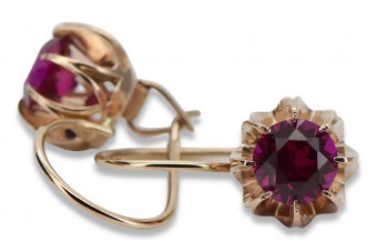 "Classic Ruby Accent 14K Rose Gold Earrings - Vintage Inspired" vec062 vec062