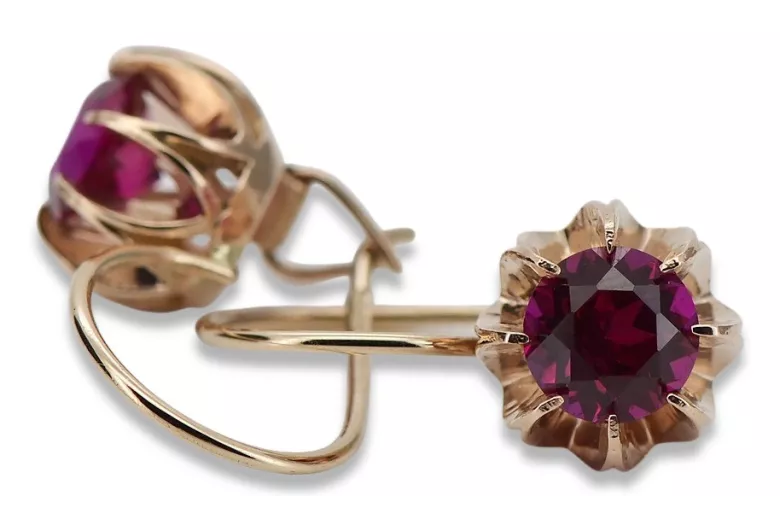 "Classic Ruby Accent 14K Rose Gold Earrings - Vintage Inspired" vec062 vec062