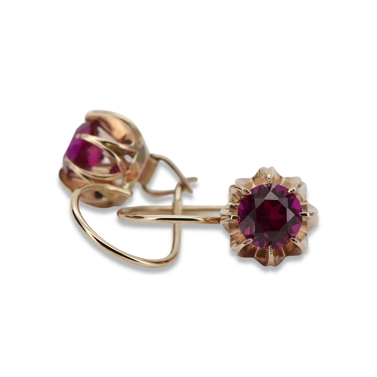 "Classic Ruby Accent 14K Rose Gold Earrings - Vintage Inspired" vec062 vec062