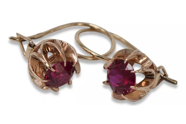 "Classic Ruby Accent 14K Rose Gold Earrings - Vintage Inspired" vec062 vec062