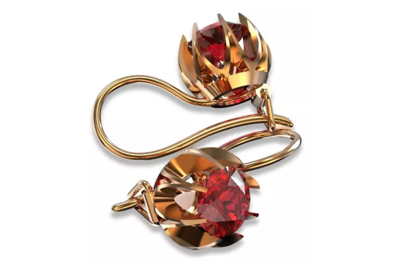 "Classic Ruby Accent 14K Rose Gold Earrings - Vintage Inspired" vec062 vec062