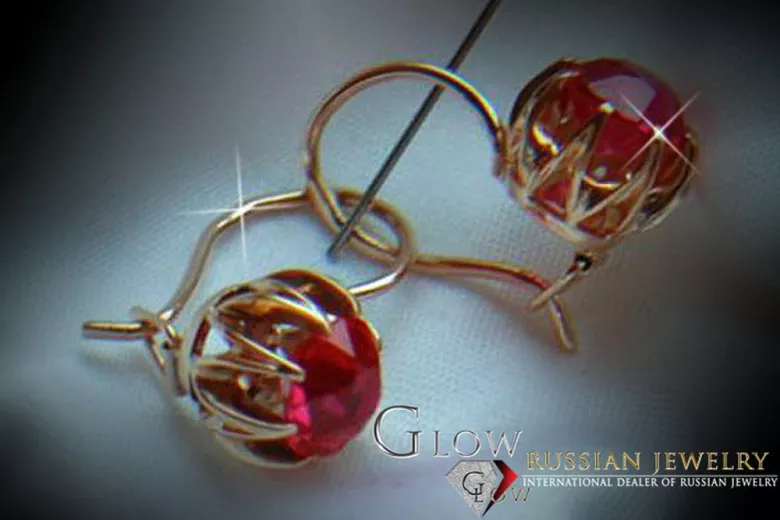 Élégantes Boucles d'Oreilles en Rubis et Or Rose 14 Carats Vintage  vec062 vec062