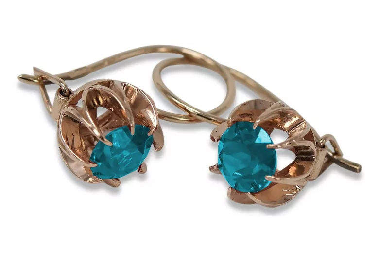 Boucles d'oreilles Aigue-marine éclatantes en or rose 14 carats 585 vintage vec062 vec062