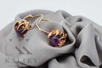 "Original Vintage 14K Rose Gold Amethyst Drop Earrings" vec062 vec062