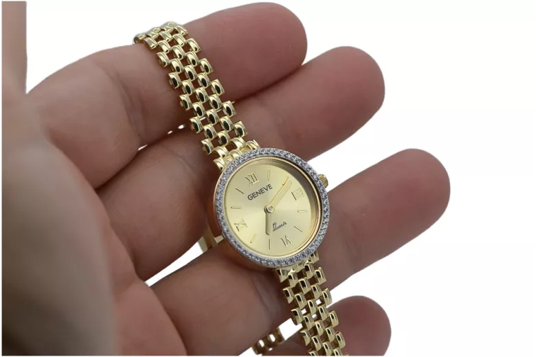 14 Karat Gelbgold Damen Armbanduhr Geneve Geschenk lw101ydy