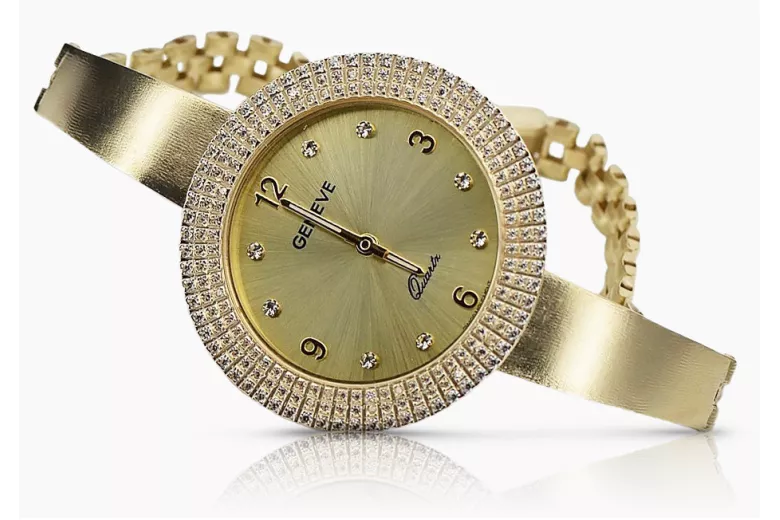 14k żółte złoto, Złoty cyferblat Geneve Lady Gift lw012y