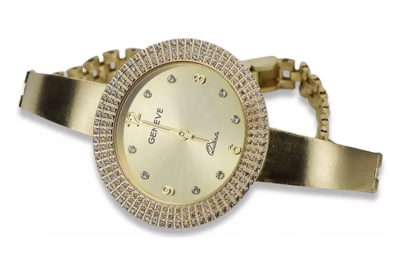 14k żółte złoto, Złoty cyferblat Geneve Lady Gift lw012y