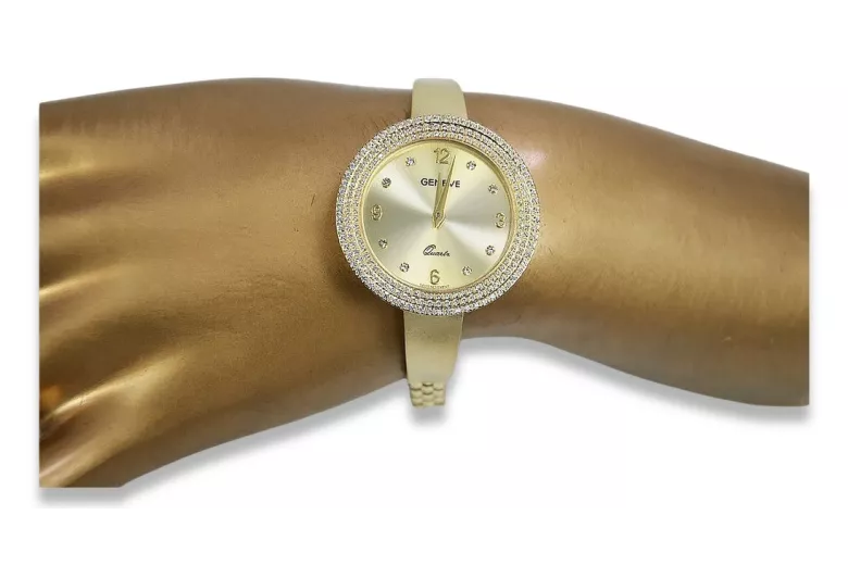 14k żółte złoto, Złoty cyferblat Geneve Lady Gift lw012y