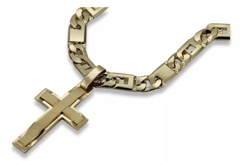 "Divine Glow: 14k Gold Catholic Cross Necklace with Elegant Chain" ctc022y&cc098y