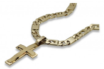 "Divine Glow: 14k Gold Catholic Cross Necklace with Elegant Chain" ctc022y&cc098y