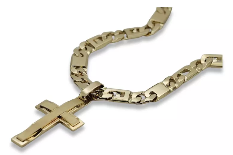 "Divine Glow: 14k Gold Catholic Cross Necklace with Elegant Chain" ctc022y&cc098y