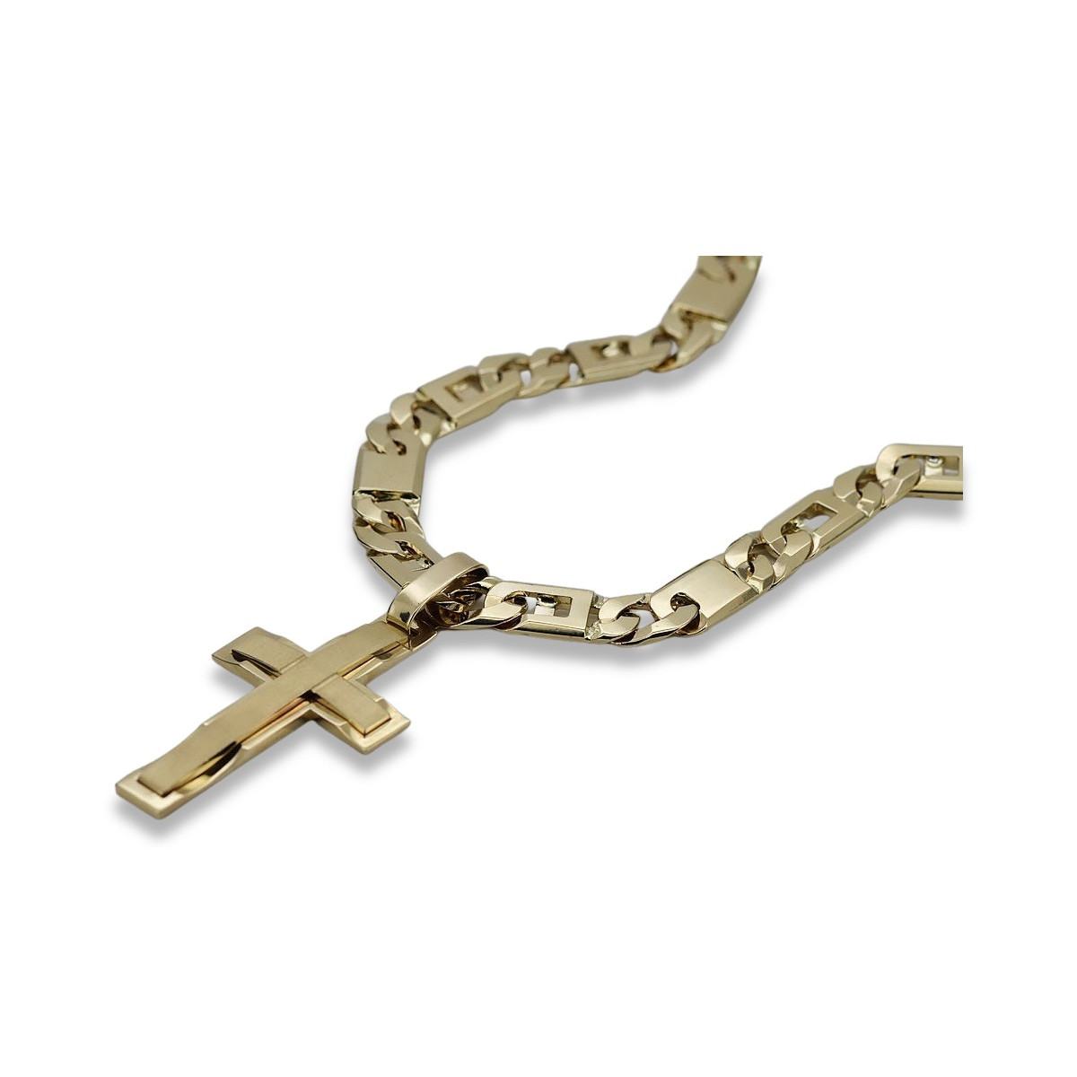 "Divine Glow: 14k Gold Catholic Cross Necklace with Elegant Chain" ctc022y&cc098y