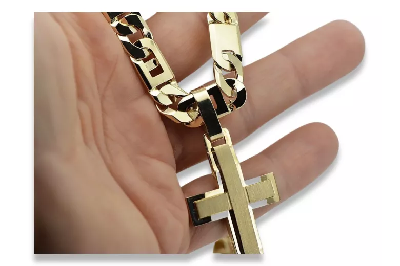 "Divine Glow: 14k Gold Catholic Cross Necklace with Elegant Chain" ctc022y&cc098y