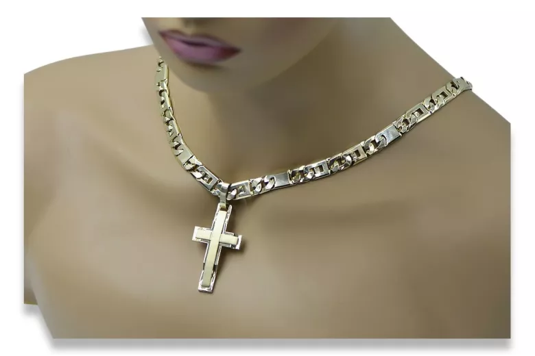 "Divine Glow: 14k Gold Catholic Cross Necklace with Elegant Chain" ctc022y&cc098y