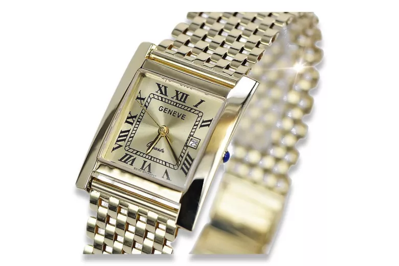 Gold men's watch Geneve ★ zlotychlopak.pl ★ Gold purity 585 333 Low Price!