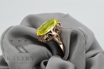 Sterling Silver Rose Gold Plated Peridot Ring with Yellow Gemstones vrc134rp