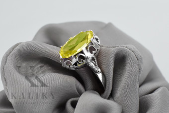 Bague Vintage en Argent Sterling avec Péridot Jaune et Saphirs vrc134s