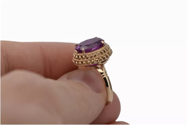 Russische sowjetische Rose 14 Karat 585 Gold Alexandrit Rubin Smaragd Saphir Zirkon Ring vrc084