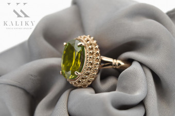 Sterling Silver Rose Gold Plated Peridot Ring with Yellow Gemstones vrc068rp