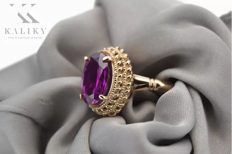 Rose soviétique russe 14k 585 or Alexandrite Ruby Emerald Sapphire Zircon ring vrc014