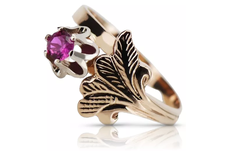 Russische sowjetische Rose 14 Karat 585 Gold Alexandrit Rubin Smaragd Saphir Zirkon Ring vrc014