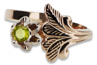 Vintage Sterling Silver Rose Gold Plated Peridot Ring, Yellow Gemstone vrc169rp