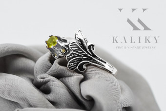 Bague en argent 925 vintage, Péridot jaune et saphir, taille 10. vrc169s