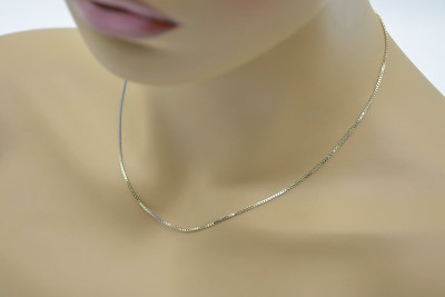 Italian White Gold Square Chain Necklace - 14K White Gold, 50cm cc096w