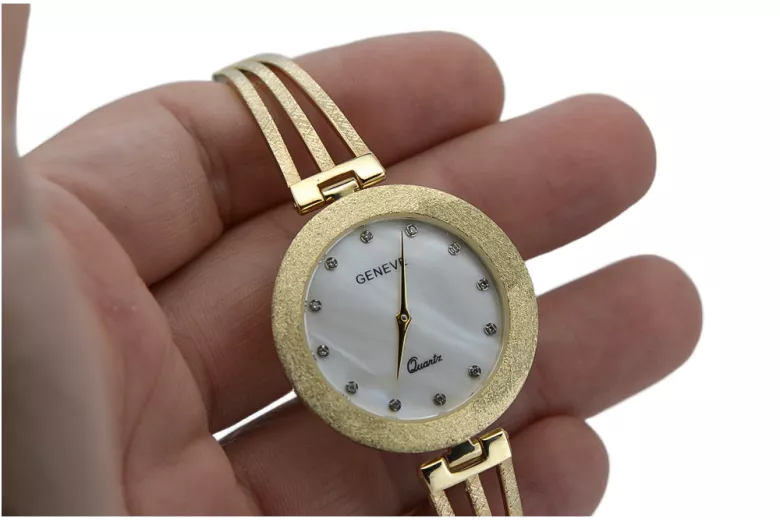 Złoty zegarek Geneve Dama Perłowy Cyferblat lw098y