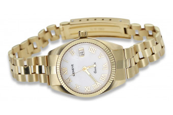 Montre de dame en or jaune 14k 585 Geneve avec cadran de perle lw020ydpr&lbw009y