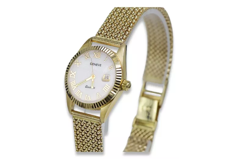 Goldene Herrenuhr Geneve ★ zlotychlopak.pl ★ Gold Reinheit 585 333 Niedriger Preis!