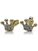 14K Yellow Gold Zirco Crown Earrings cec015y