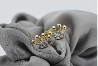 14K Yellow Gold Zirco Crown Earrings cec015y