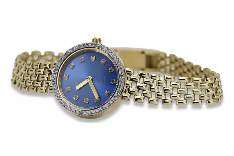 Reloj de dama Geneve en oro amarillo de 14 quilates con azul regalo para mujer lw101ydb