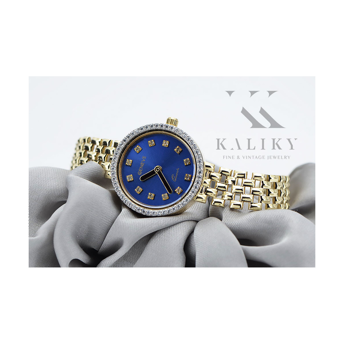 Reloj de dama Geneve en oro amarillo de 14 quilates con azul regalo para mujer lw101ydb