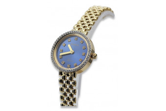 14K Yellow Gold Blue Dia Lady Watch Geneve Gift lw101ydb