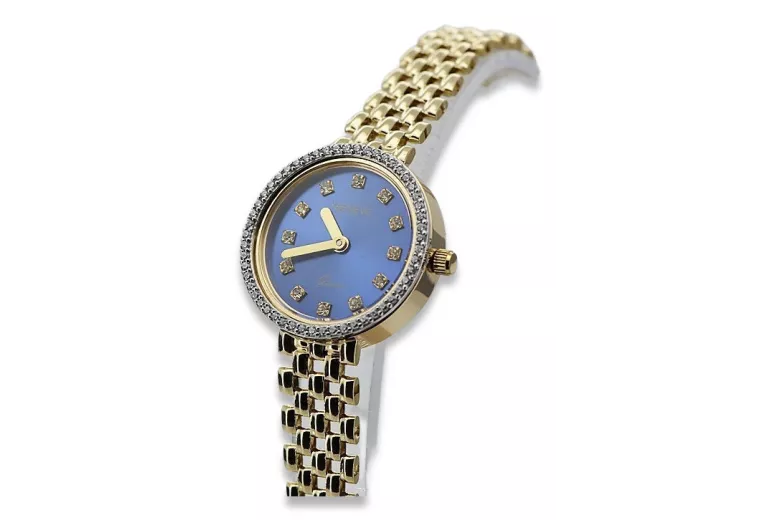 Reloj de dama Geneve en oro amarillo de 14 quilates con azul regalo para mujer lw101ydb