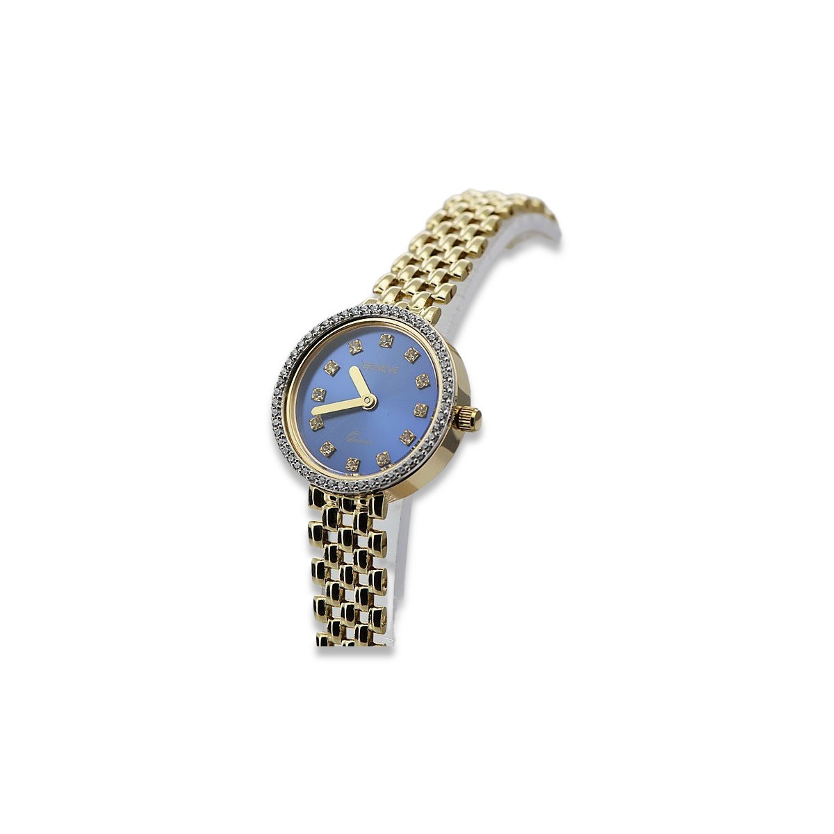 Reloj de dama Geneve en oro amarillo de 14 quilates con azul regalo para mujer lw101ydb