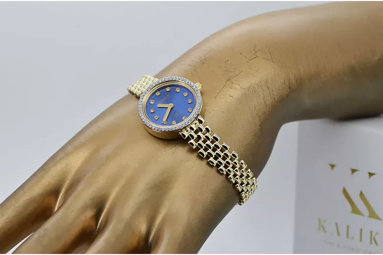 Reloj de dama Geneve en oro amarillo de 14 quilates con azul regalo para mujer lw101ydb